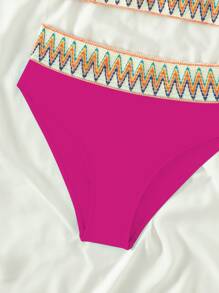 SHEIN Teen Girls Chevron Tape Panel Bikini Set Summer Beach - Hot Pink - View 3