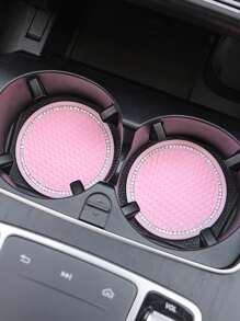 2pcs Rhinestone Decor Car Coaster