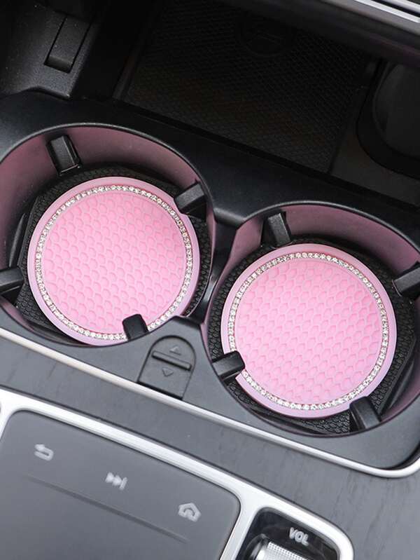 2pcs Rhinestone Decor Car Coaster
