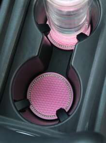 2pcs Rhinestone Decor Car Coaster