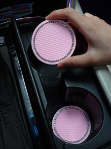 2pcs Rhinestone Decor Car Coaster