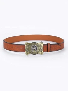 Men Horse Decor Belt - Orange - View 1