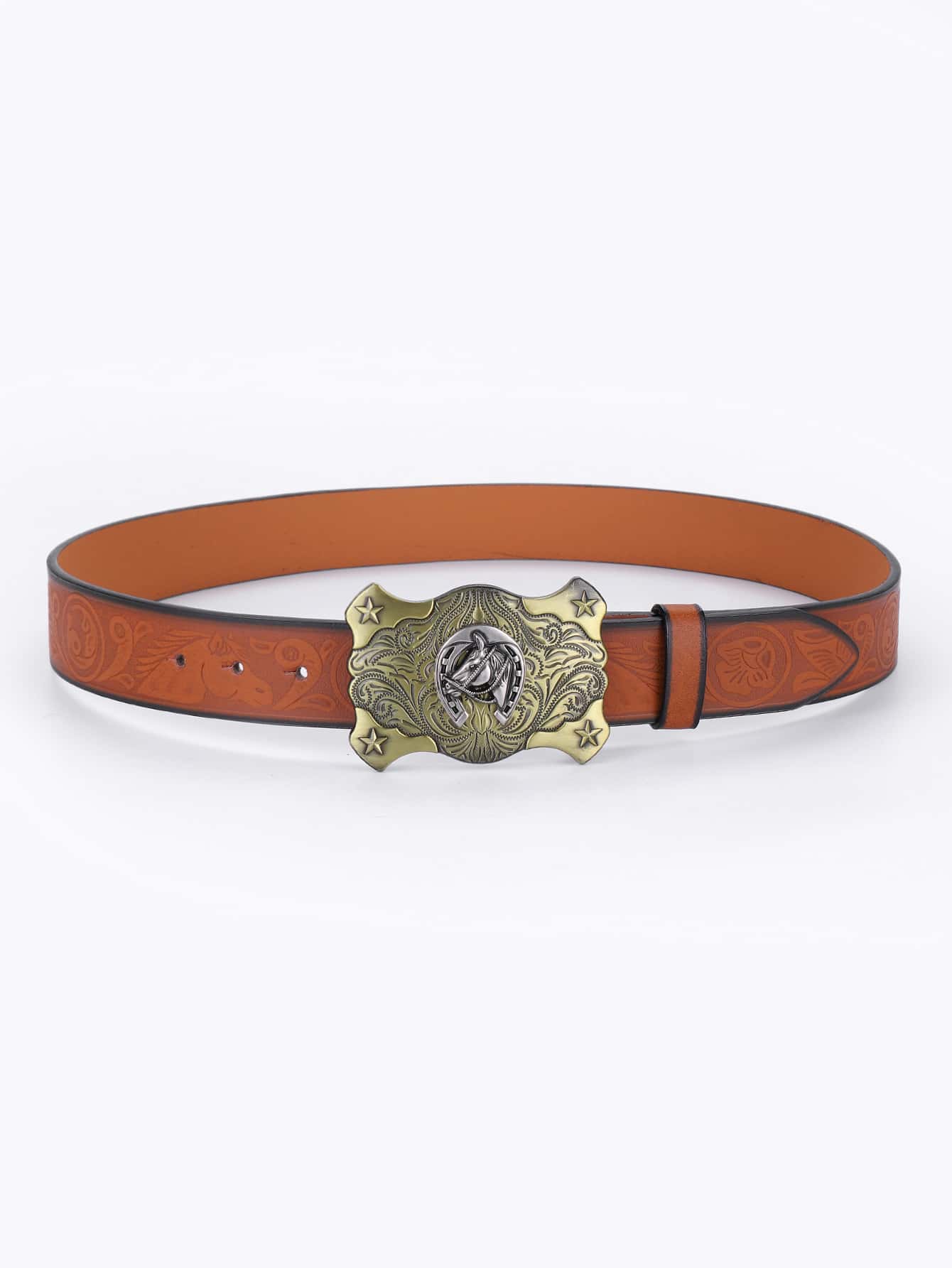 Men Horse Decor Belt - Orange - View 1