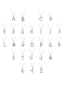 1入組水鑽字母吊墜項鍊 - 銀色 - 查看 2