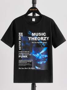 SHEIN Chicos Camiseta con estampado de slogan - Negro - Ver 1