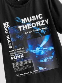 SHEIN Chicos Camiseta con estampado de slogan - Negro - Ver 4