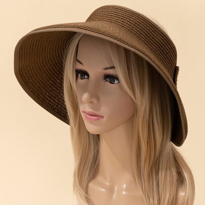 Bow Decor Straw Visor Hat