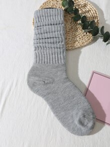 1pair Women's Japanese/Korean Style Spring/Summer Casual Loose Socks, College/Lolita Style, Simple & Versatile, All-Season Sports Socks, Solid Over-The-Knee Socks (Socks Board Not Included), Fall Socks - Grey - View 2