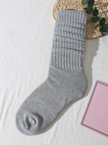 1pair Women's Japanese/Korean Style Spring/Summer Casual Loose Socks, College/Lolita Style, Simple & Versatile, All-Season Sports Socks, Solid Over-The-Knee Socks (Socks Board Not Included), Fall Socks - Grey - View 3