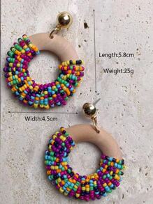 珠子裝飾圓形耳墜 - 棕色 - 查看 3