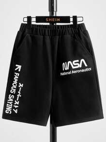 SHEIN 男孩字母圖案運動短褲