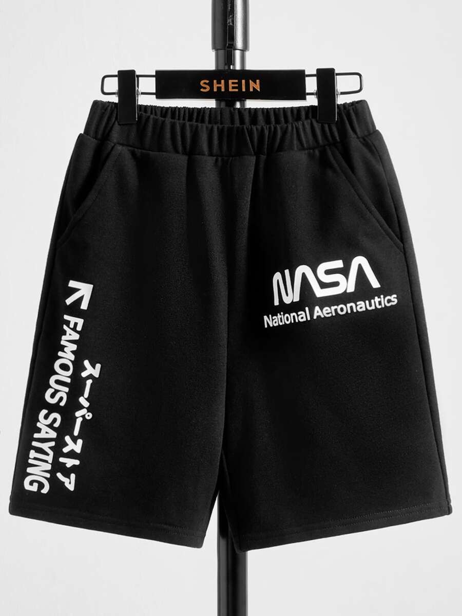 SHEIN 男孩字母圖案運動短褲