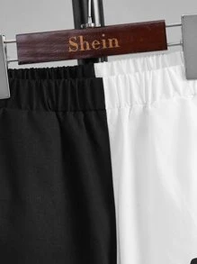 SHEIN Boys Cartoon & Letter Graphic Two Tone Trousers - Black and White - View 4