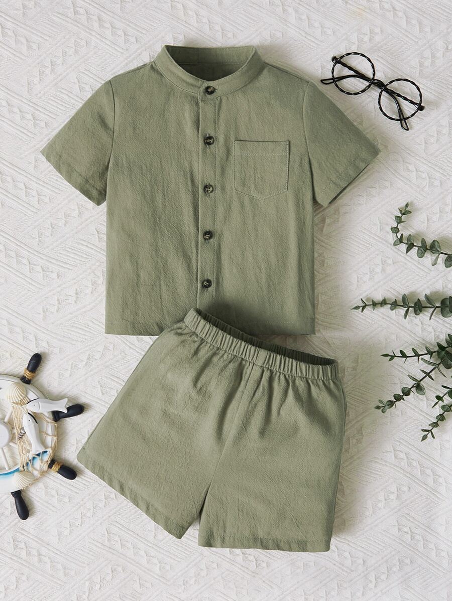 SHEIN 男嬰補丁貼口袋襯衫和短褲