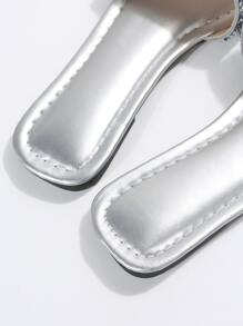 女士亮片裝飾拖鞋魅力四射平底涼鞋銀 - 銀色 - 查看 4