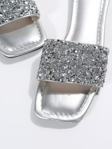 女士亮片裝飾拖鞋魅力四射平底涼鞋銀 - 銀色 - 查看 6