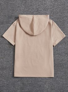 SHEIN Boys Cartoon & Letter Graphic Hooded Tee - Khaki - View 2