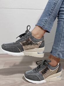 運動女性前綁帶坡跟運動鞋