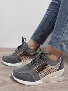 運動女性前綁帶坡跟運動鞋