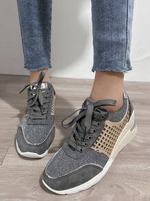 運動女性前綁帶坡跟運動鞋