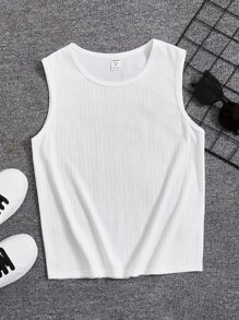 SHEIN Tanks Bé Trai Gân đan màu trơn Giải trí - trắng - Xem 1