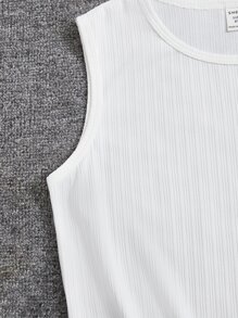 SHEIN Tanks Bé Trai Gân đan màu trơn Giải trí - trắng - Xem 3