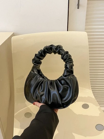 时尚高性价比褶皱云朵包，纯色单肩腋下包，百搭纯色女士手提包