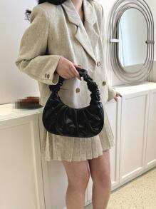 时尚高性价比褶皱云朵包，纯色单肩腋下包，百搭纯色女士手提包 - 黑色 - 查看 4