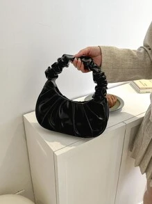 时尚高性价比褶皱云朵包，纯色单肩腋下包，百搭纯色女士手提包 - 黑色 - 查看 5