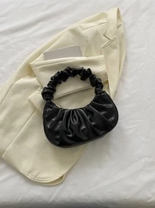 时尚高性价比褶皱云朵包，纯色单肩腋下包，百搭纯色女士手提包 - 黑色 - 查看 7