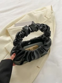 时尚高性价比褶皱云朵包，纯色单肩腋下包，百搭纯色女士手提包 - 黑色 - 查看 9