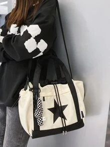 Bao gồm mặt dây chuyền, Túi đeo chéo nylon chống thấm nước có sức chứa lớn đầy phong cách cho nữ, Túi tote thông thường & thời trang có họa tiết đầy sao, lý tưởng cho trường học và đại học, có thể dùng làm túi xách, túi đi học, sức chứa lớn, di động, thích hợp cho nữ sinh viên tuổi teen Sinh viên đại học ,Văn phòng công nhân cổ trắng,Trường trung học cơ sở, trường trung học phổ thông,Đại học, Hoàn hảo để trở lại trường học - Đen và trắng - Xem 1