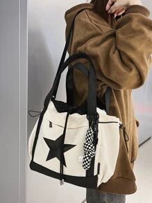 Bao gồm mặt dây chuyền, Túi đeo chéo nylon chống thấm nước có sức chứa lớn đầy phong cách cho nữ, Túi tote thông thường & thời trang có họa tiết đầy sao, lý tưởng cho trường học và đại học, có thể dùng làm túi xách, túi đi học, sức chứa lớn, di động, thích hợp cho nữ sinh viên tuổi teen Sinh viên đại học ,Văn phòng công nhân cổ trắng,Trường trung học cơ sở, trường trung học phổ thông,Đại học, Hoàn hảo để trở lại trường học - Đen và trắng - Xem 7