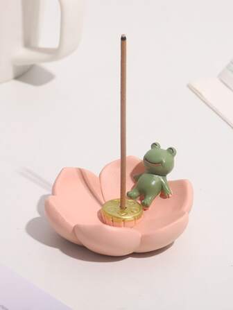 1PC Pink Lotus Frog Incense Holder