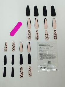 用 24 片长棺材黑法式裸色哑光豹纹假指甲、1 件指甲锉和 1 片胶带改变你的指甲 美甲用品 美甲 - 彩色 - 查看 3