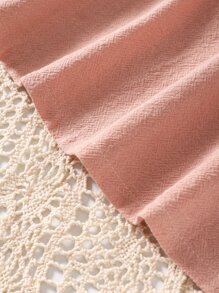 1件嬰兒女孩純色紋理面料刺繡蕾絲無袖上衣，夏季 - 粉色 - 查看 3