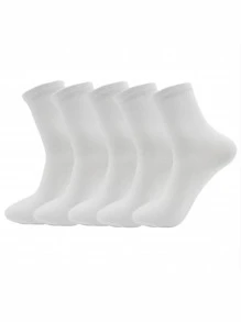 5 Đôi Vớ Cổ Tròn Màu Trơn Cho Nam - trắng - Xem 1