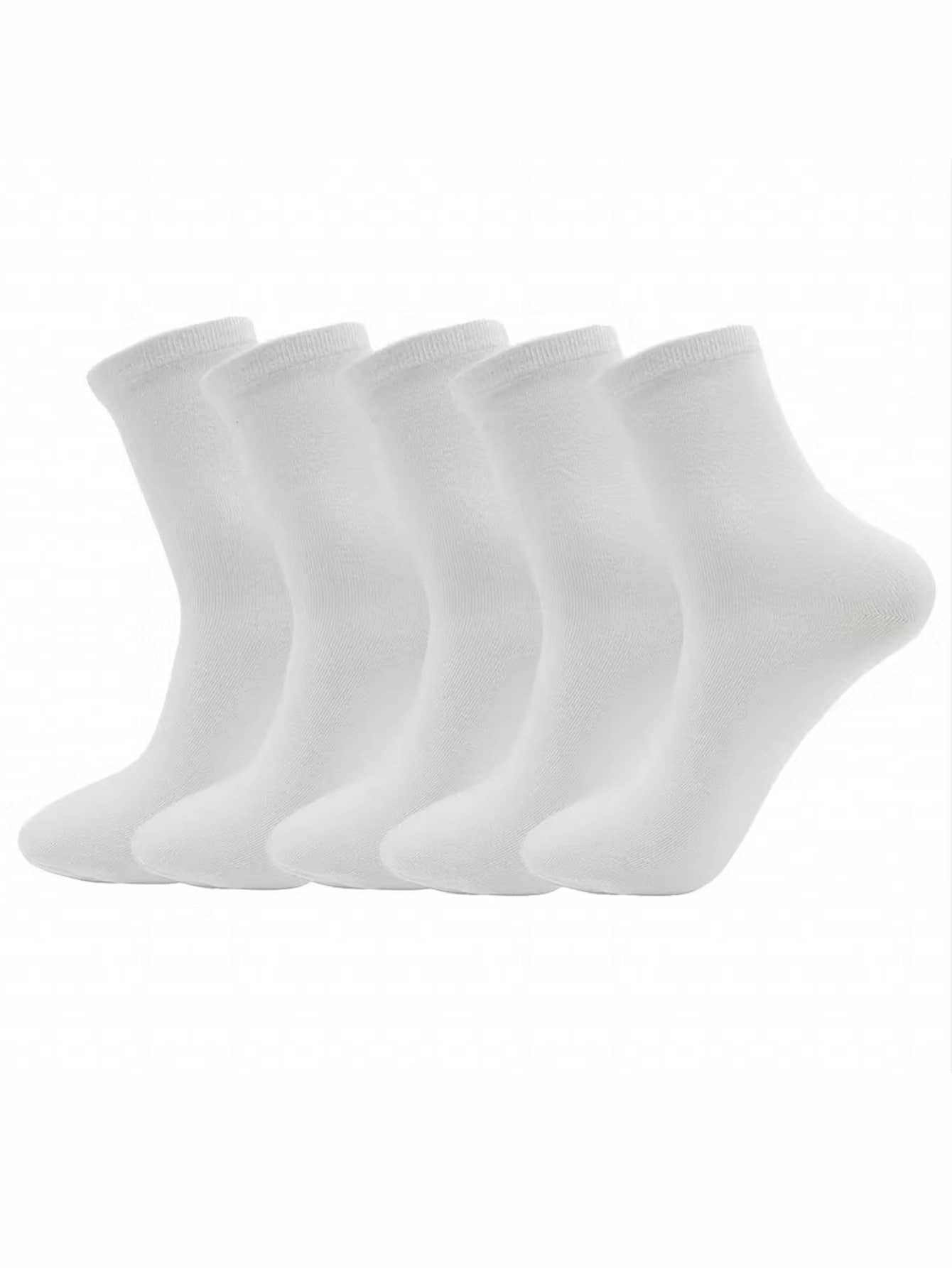 5 Đôi Vớ Cổ Tròn Màu Trơn Cho Nam - trắng - Xem 1