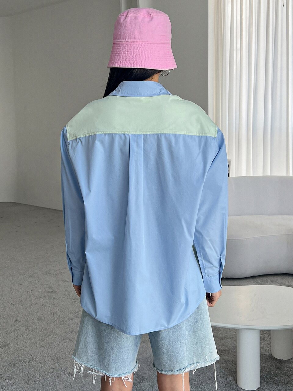 Colorblock Drop Shoulder Button Front Shirt