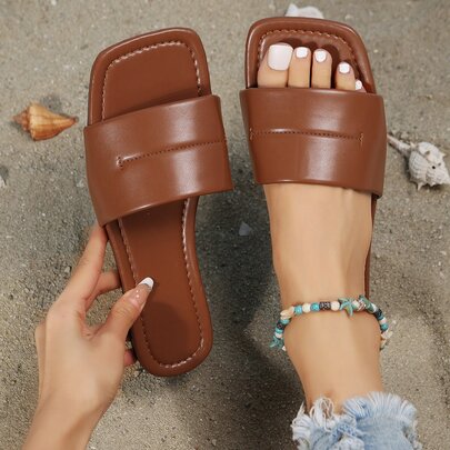 Elegant Slide Sandals Women Single Band Flat Sandals