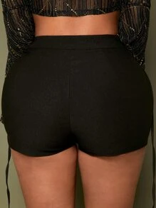 SHEIN SXY 素色帶細節緊身短褲 - 黑色 - 查看 2