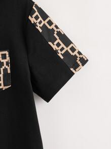 SHEIN Boys Geo Print Hooded Tee & Shorts - Black - View 4