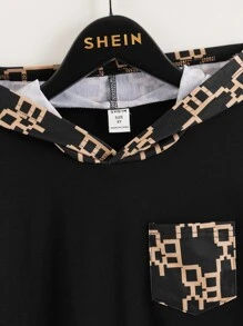 SHEIN Boys Geo Print Hooded Tee & Shorts - Black - View 5