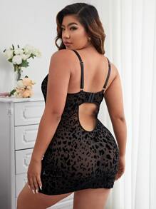 Classic Sexy Áo Lót Gọi cảm Kích Thước Lớn Nơ Bướm Tương phản ren Cắt ra Chia Tất cả trên in - màu đen - Xem 2