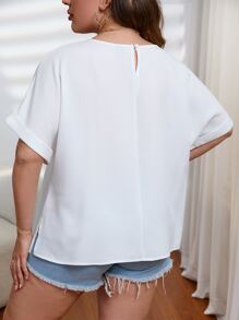 SHEIN Essnce Plus Solid Batwing Sleeve Blouse - White - View 2