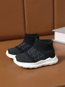 男孩一腳蹬高幫運動鞋黑色戶外襪型運動鞋