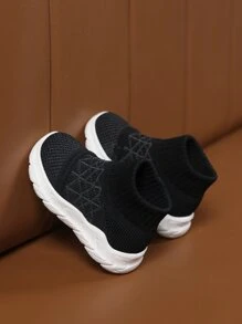 男孩一腳蹬高幫運動鞋黑色戶外襪型運動鞋