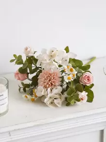 1pc/2pcs Lifelike Artificial Rose Flowers Bouquet Fake Hydrangea And Daisy Realistic Arrangements For Home Wedding Party Decor Room Accents Table Centerpieces,Fake Plants,Fall Decor,Room,Desk,Garden Decor,Room Decoration Stuff, Valentine Day, Gift Gifts Birthday Graduation,Fall Decor,Autumn