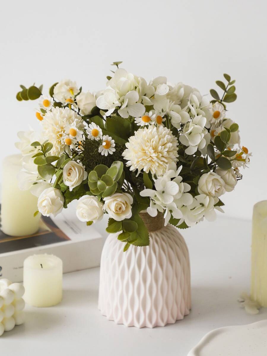1pc/2pcs Lifelike Artificial Rose Flowers Bouquet Fake Hydrangea And Daisy Realistic Arrangements For Home Wedding Party Decor Room Accents Table Centerpieces, Valentine Day, Gift Gifts Birthday Graduation,Fall Decor,Autumn Home Decor Back To School Room Decor School Supplies