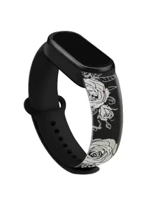 1 pieza Correa de reloj con estampado de flores compatible con el reloj Valentines - Negro - Ver 1